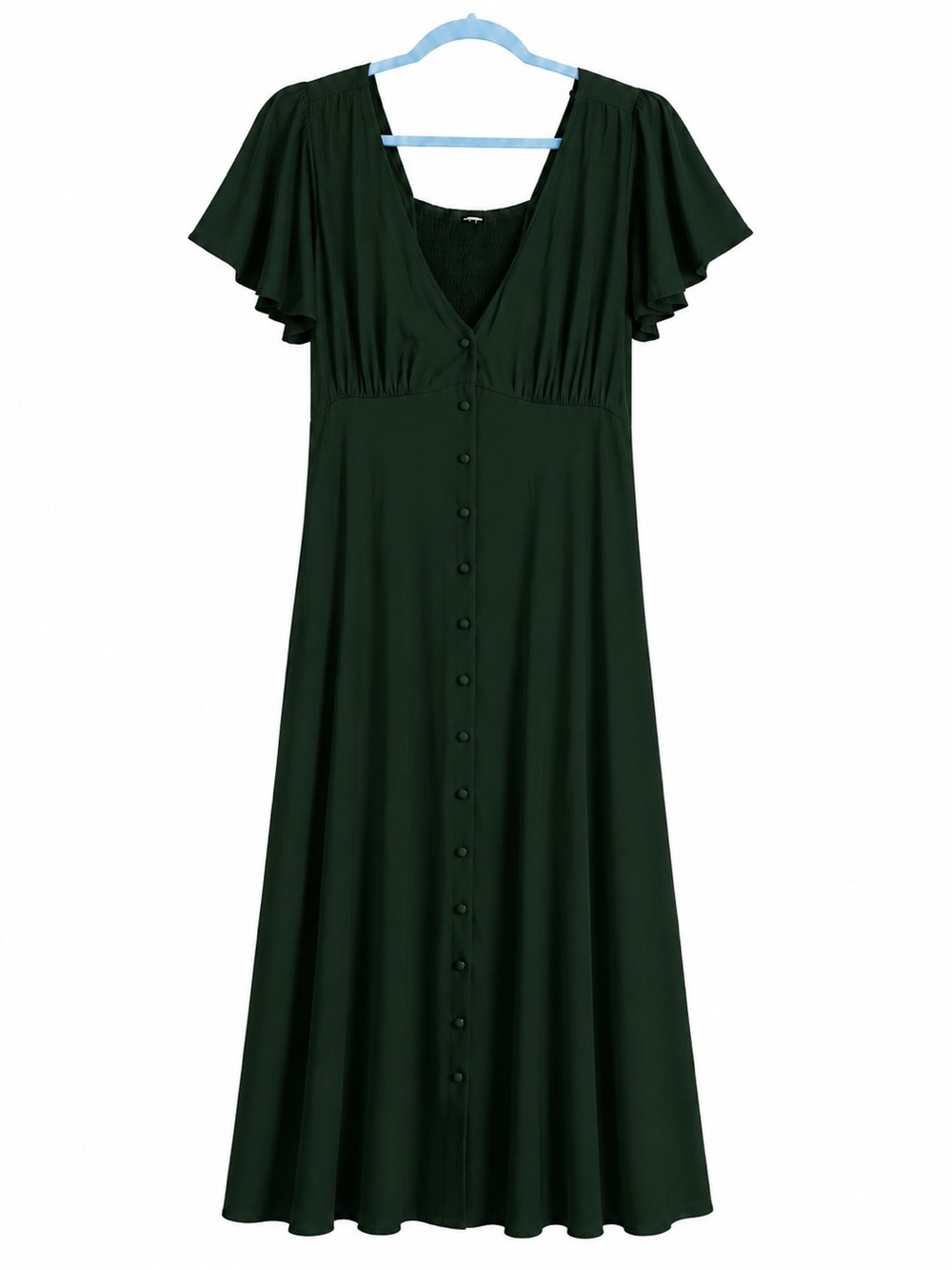 Old Navy Dark Green Midi Button-Front Dress